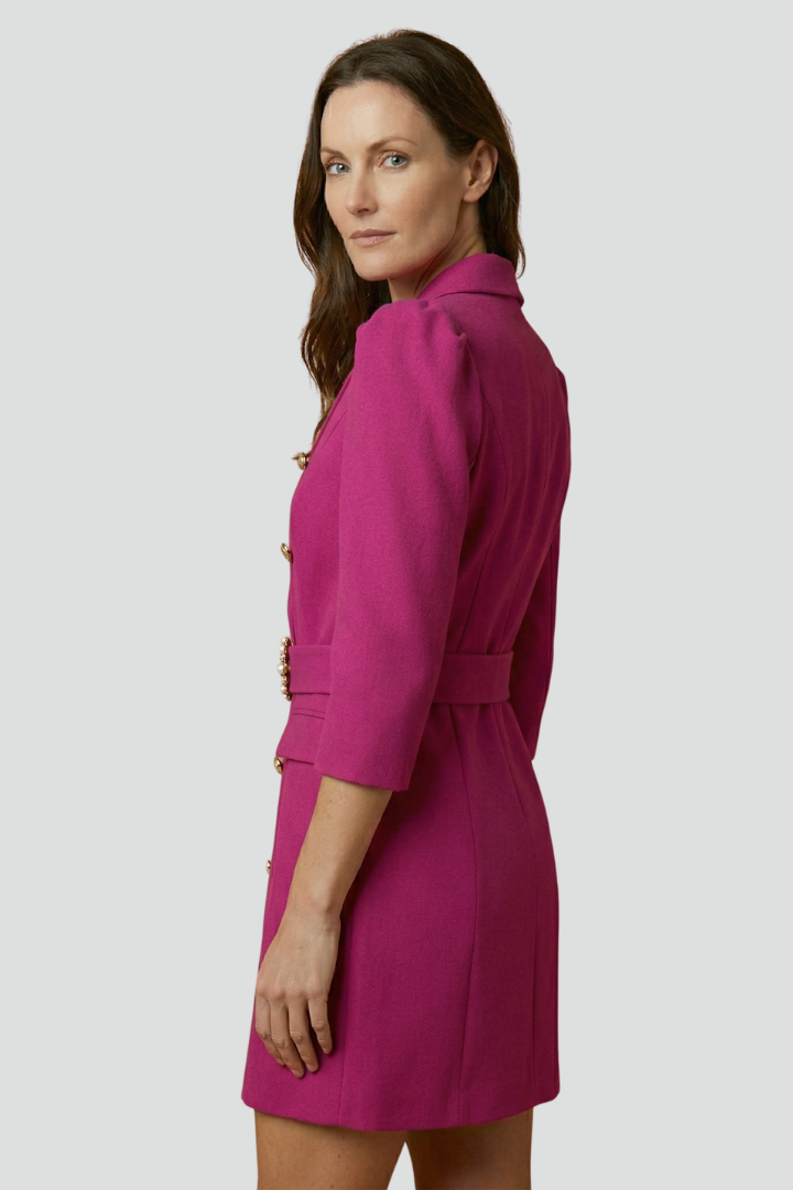 Bexara™ | Belted Blazer Dress with Notched Lapels and Double-Breasted Button Front