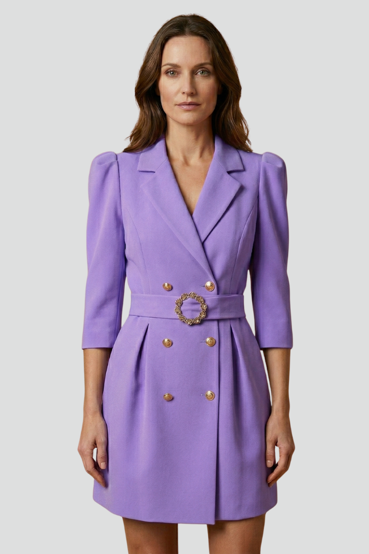 Bexara™ | Belted Blazer Dress with Notched Lapels and Double-Breasted Button Front