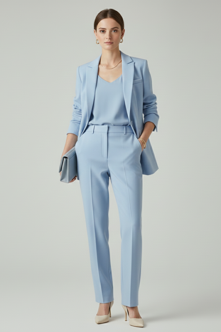 Clavera™ | Women's Blazer Set with Straight-Leg Trousers