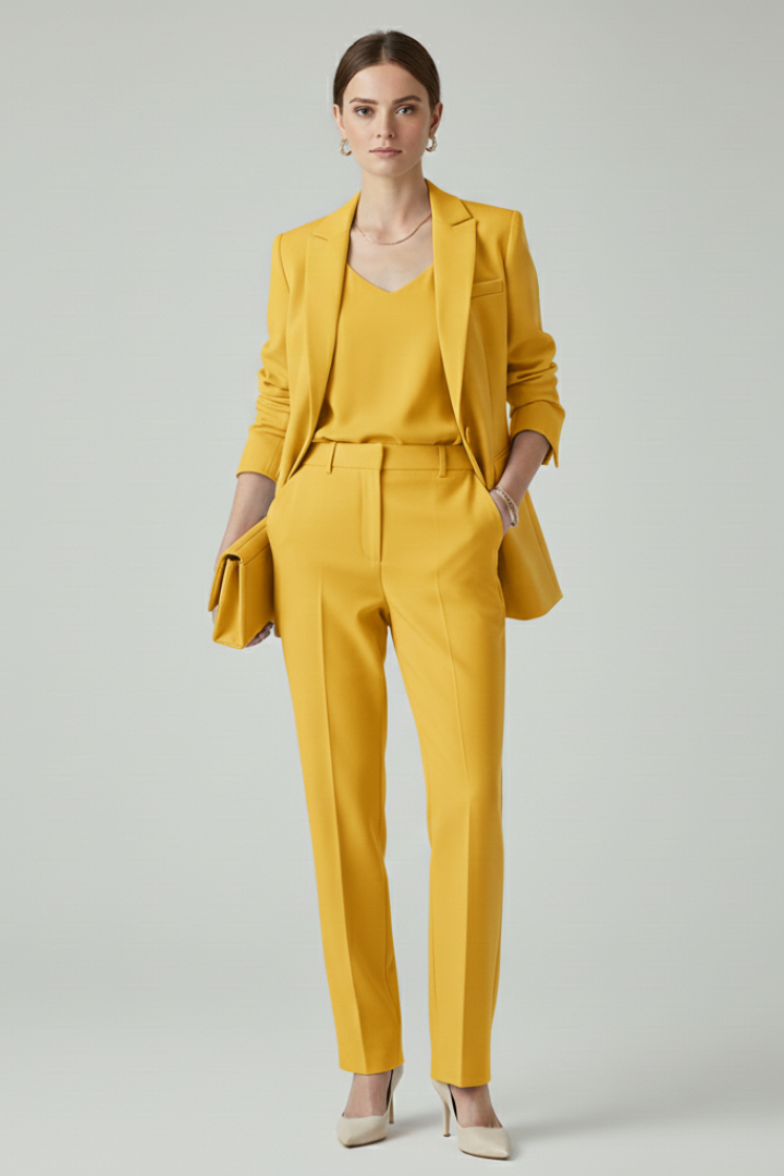 Clavera™ | Women's Blazer Set with Straight-Leg Trousers
