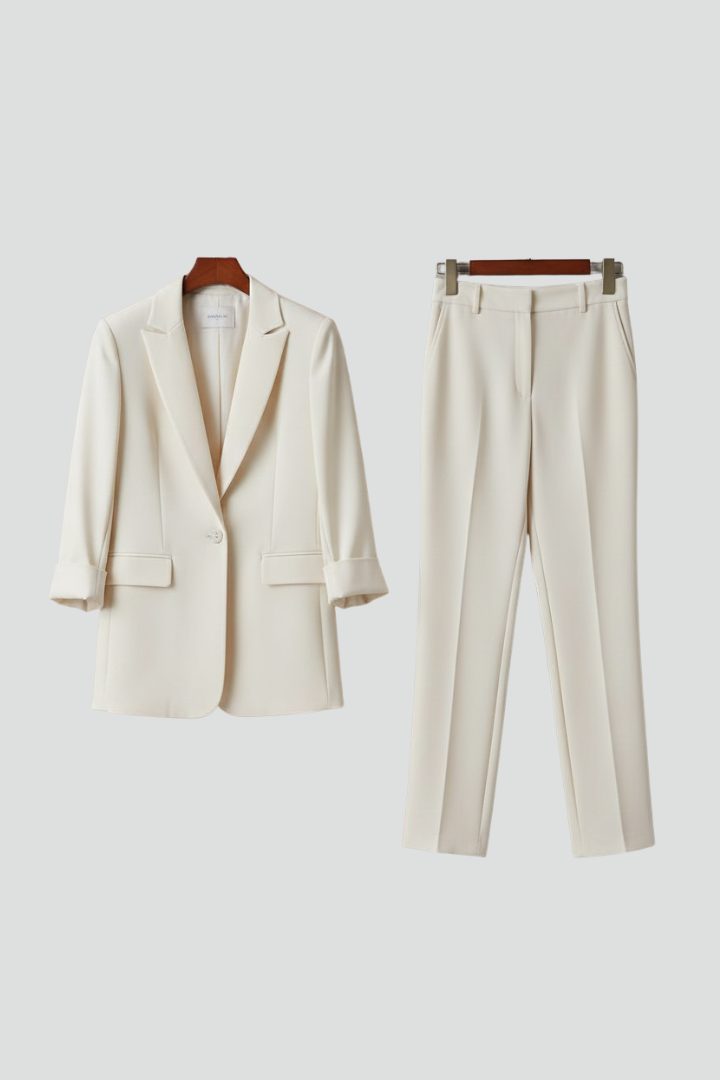 Clavera™ | Women's Blazer Set with Straight-Leg Trousers