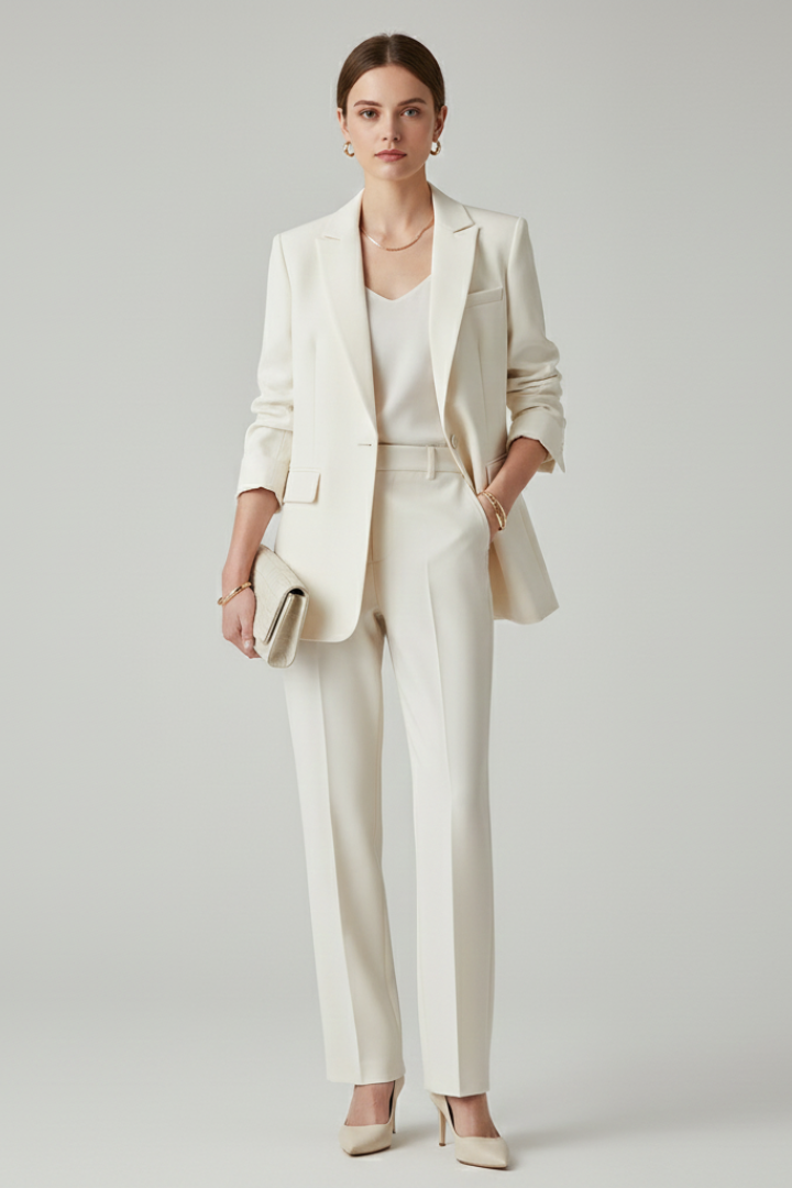 Clavera™ | Women's Blazer Set with Straight-Leg Trousers