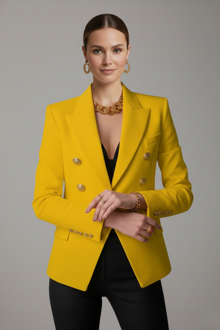Women’s Double-Breasted Blazer with Gold-Tone Button Details
