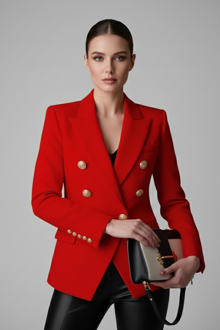 Women’s Double-Breasted Blazer with Gold-Tone Button Details