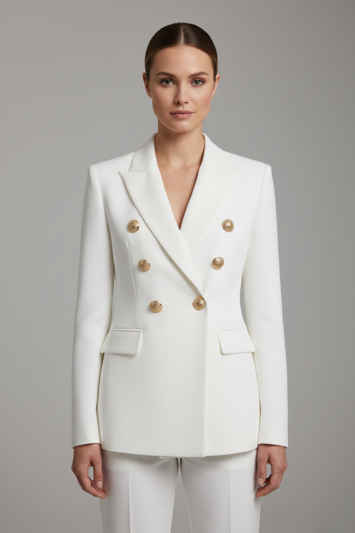 Women’s Double-Breasted Blazer with Gold-Tone Button Details