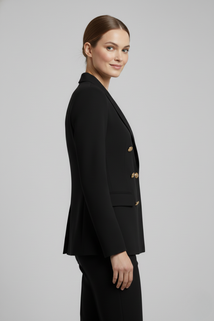 Women’s Double-Breasted Blazer with Gold-Tone Button Details