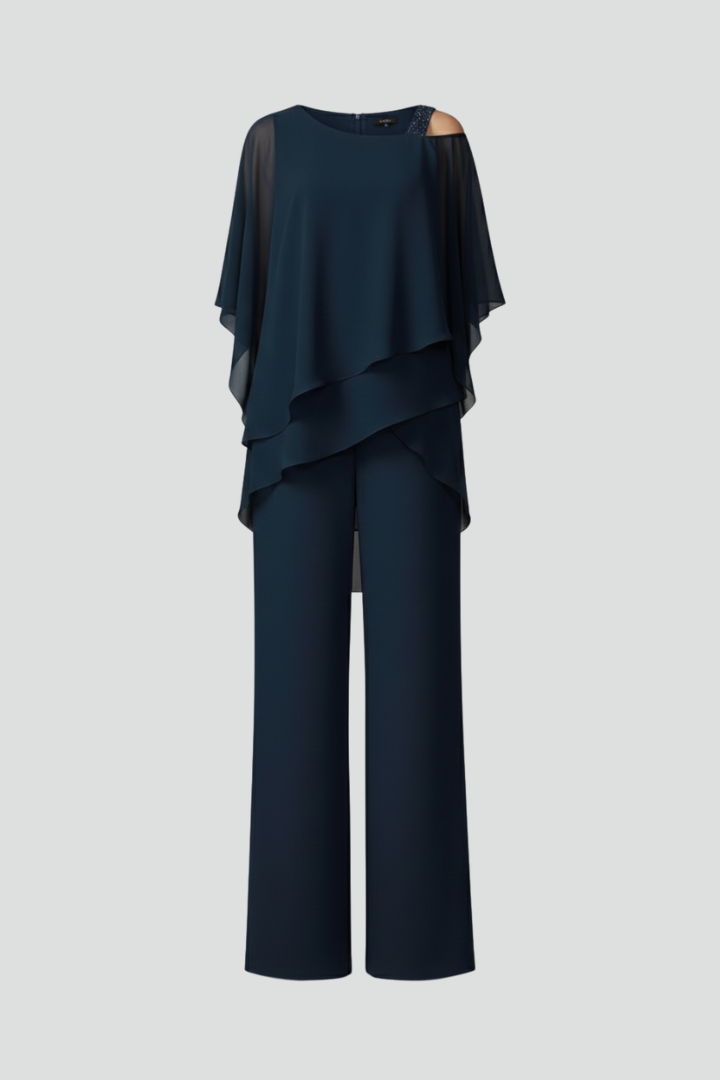 Women’s Cold-Shoulder Flowing Wide-Leg Jumpsuit