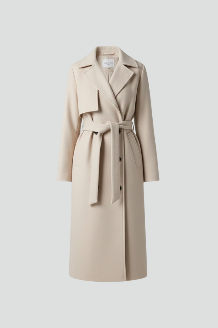 Cheryl | Women's Long Coat with Belt and Double-Breasted Front