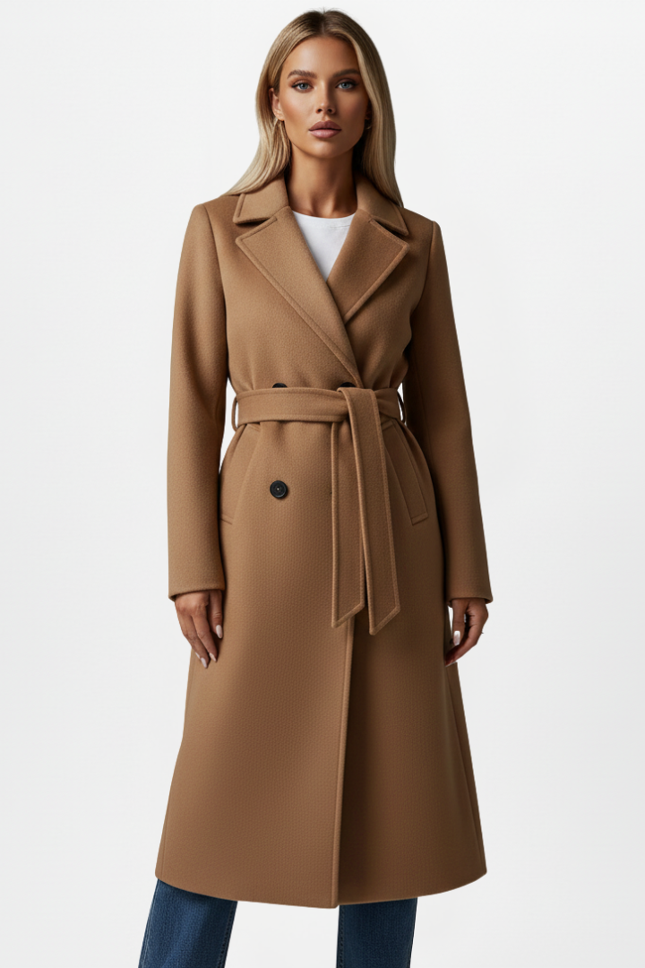 Cheryl | Women's Long Coat with Belt and Double-Breasted Front