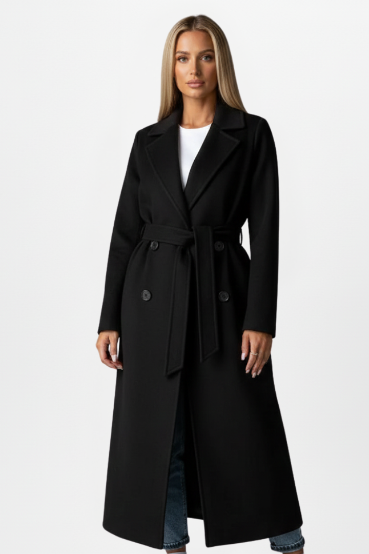 Cheryl | Women's Long Coat with Belt and Double-Breasted Front