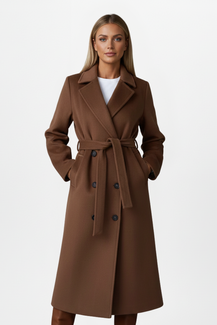 Cheryl | Women's Long Coat with Belt and Double-Breasted Front
