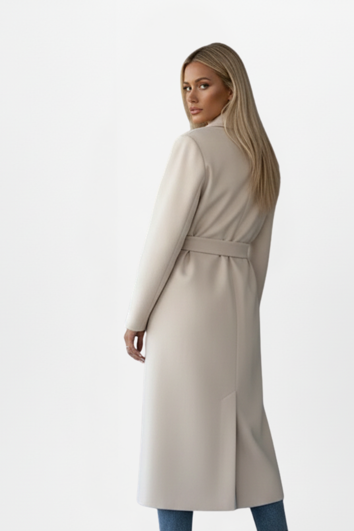Cheryl | Women's Long Coat with Belt and Double-Breasted Front