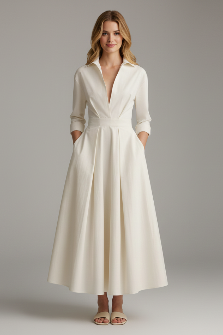 Women’s Button Front Collared Midi Dress