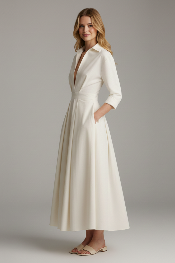 Women’s Button Front Collared Midi Dress