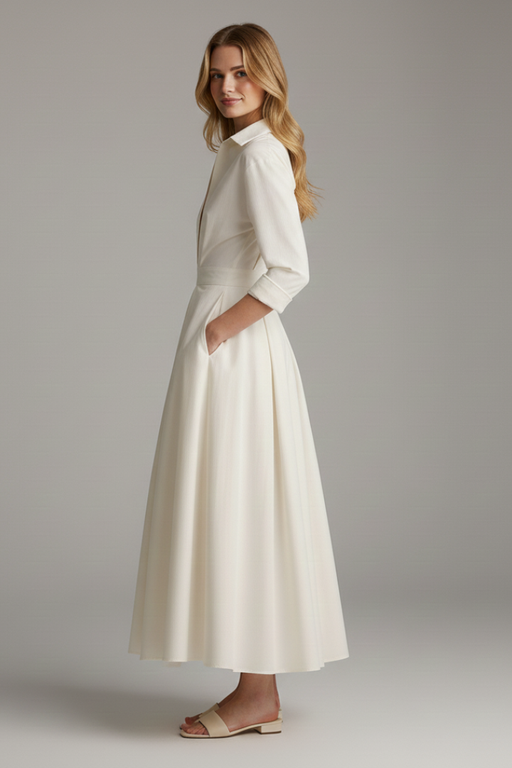 Women’s Button Front Collared Midi Dress