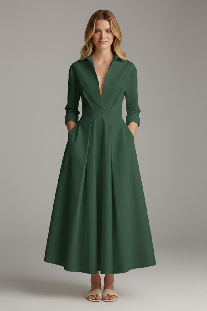 Women’s Button Front Collared Midi Dress