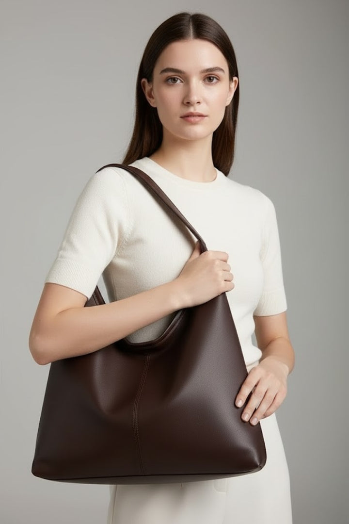 Women’s Classic Tote Bag with Faux Outer and Large Inner Pocket