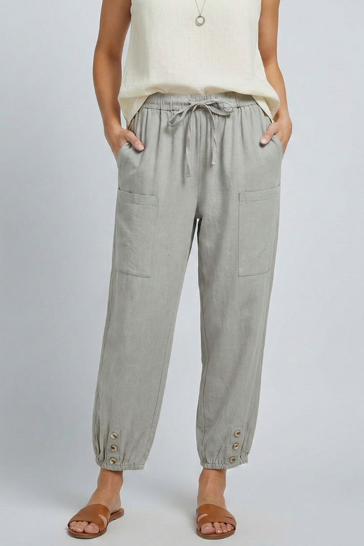 Women’s Trousers with Drawstring Waist and Button Hem
