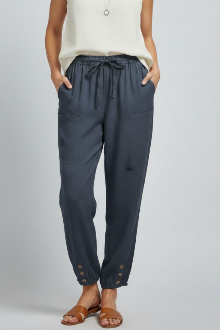 Women’s Trousers with Drawstring Waist and Button Hem