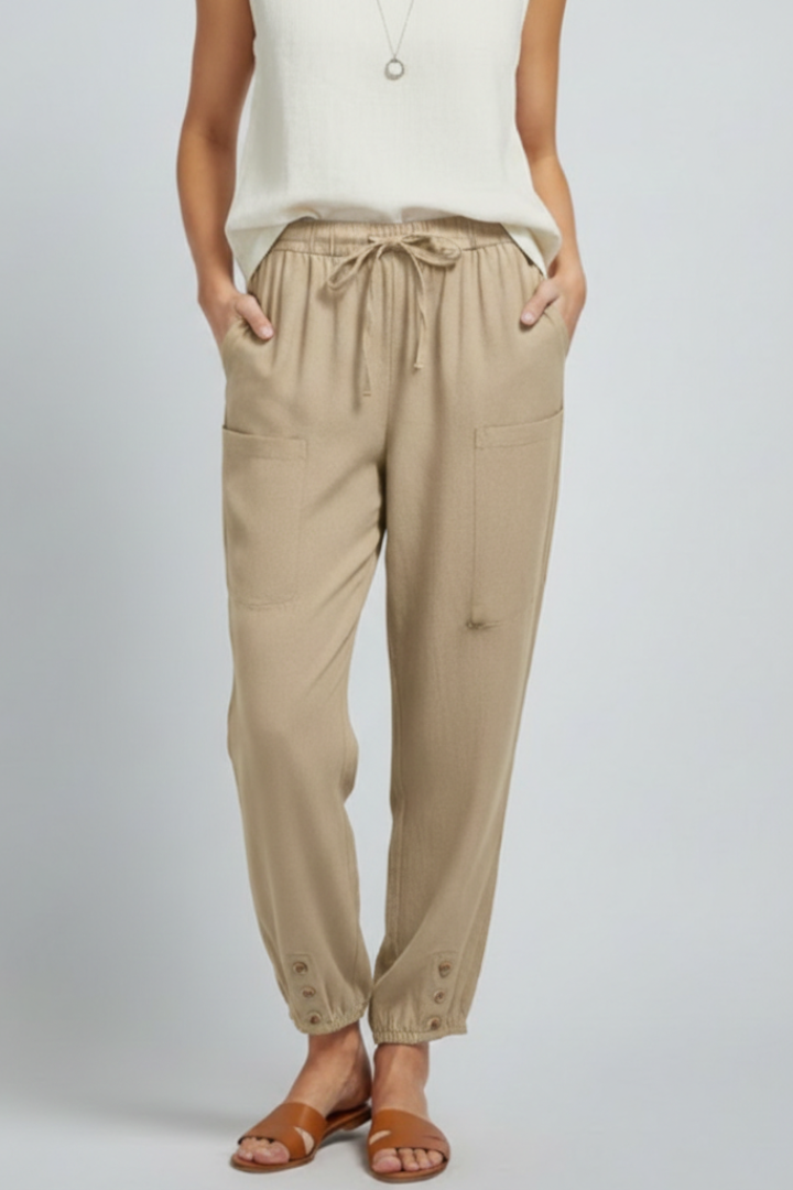 Women’s Trousers with Drawstring Waist and Button Hem