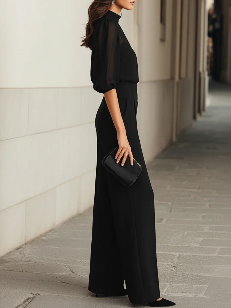 Loriane™ | Three-Piece Set with Sheer Top and Wide-Leg Trousers