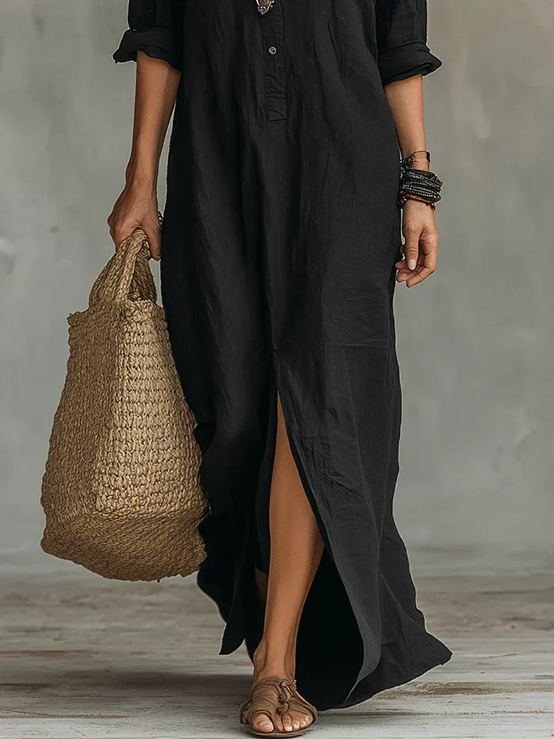 Céline™ | Relaxed Button-Front Maxi Dress