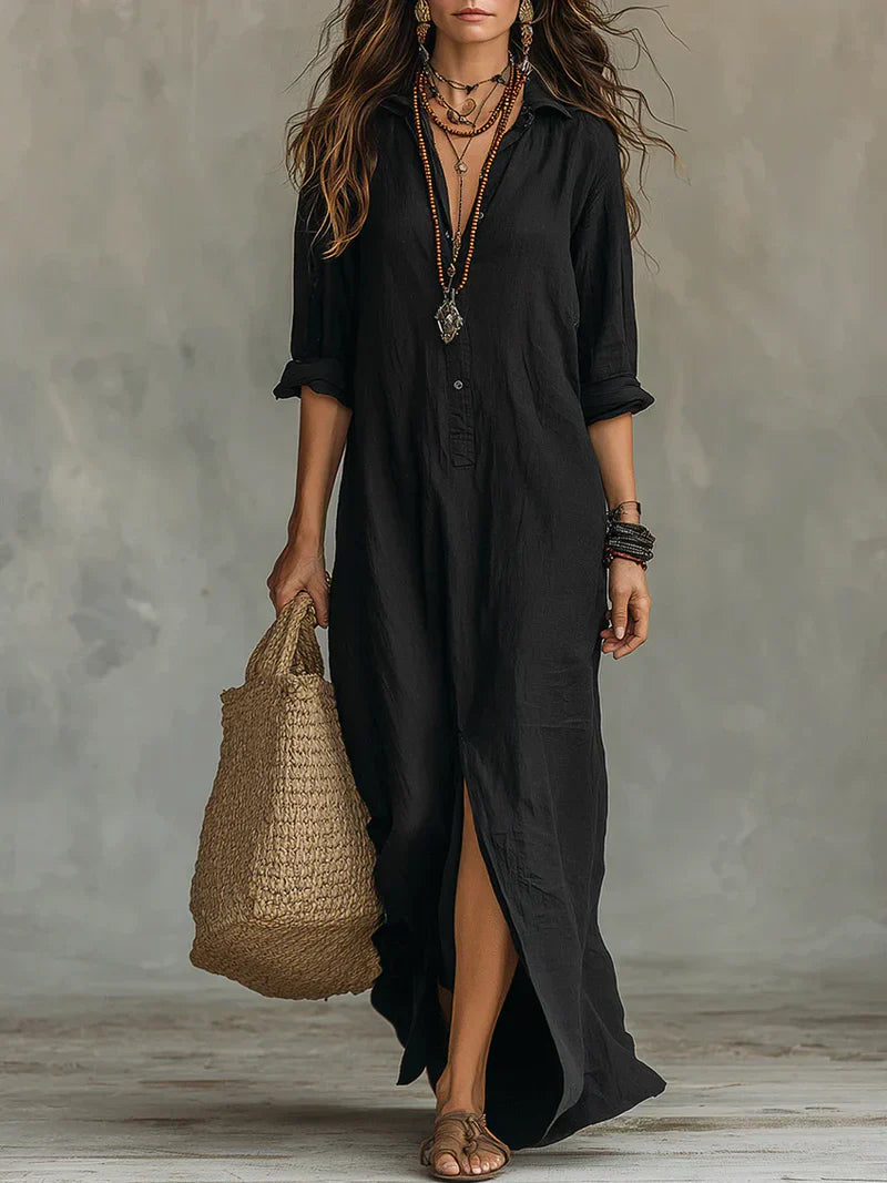 Céline™ | Relaxed Button-Front Maxi Dress