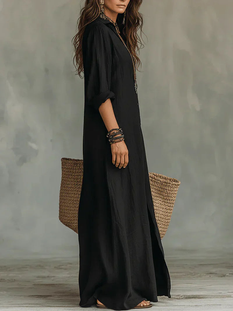 Céline™ | Relaxed Button-Front Maxi Dress