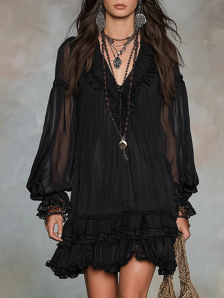 Delphine™ | Boho Ruffle Mini Dress