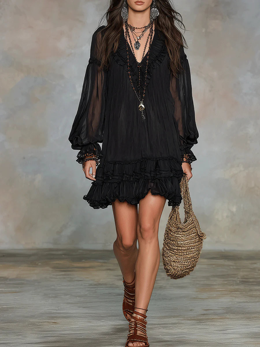 Delphine™ | Boho Ruffle Mini Dress