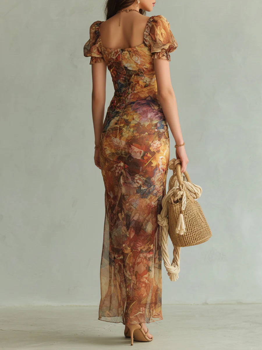 Annika™ | Floral Print Ruffle Sweetheart Maxi Dress