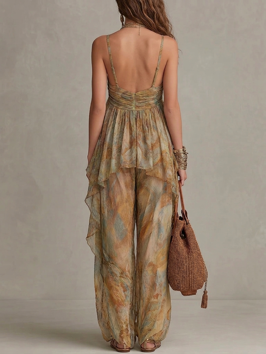 Solène™ | Printed Ruffled Camisole and Wide-Leg Pants Set