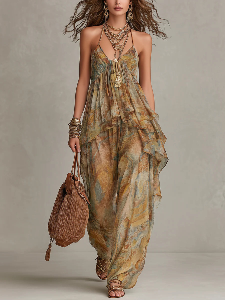 Solène™ | Printed Ruffled Camisole and Wide-Leg Pants Set