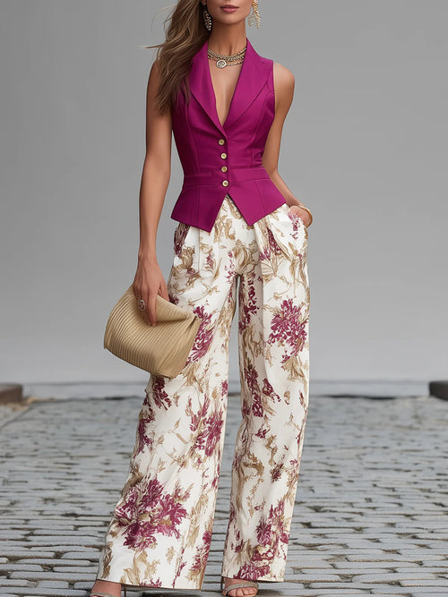 Florence™ | Floral Vest & Wide-Leg Pants Set