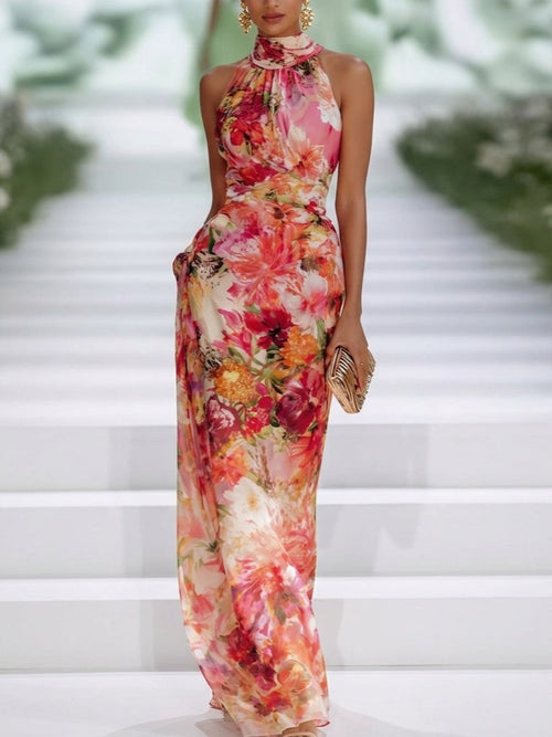 Carmen™ | Floral Halter-Neck Chiffon Maxi Dress