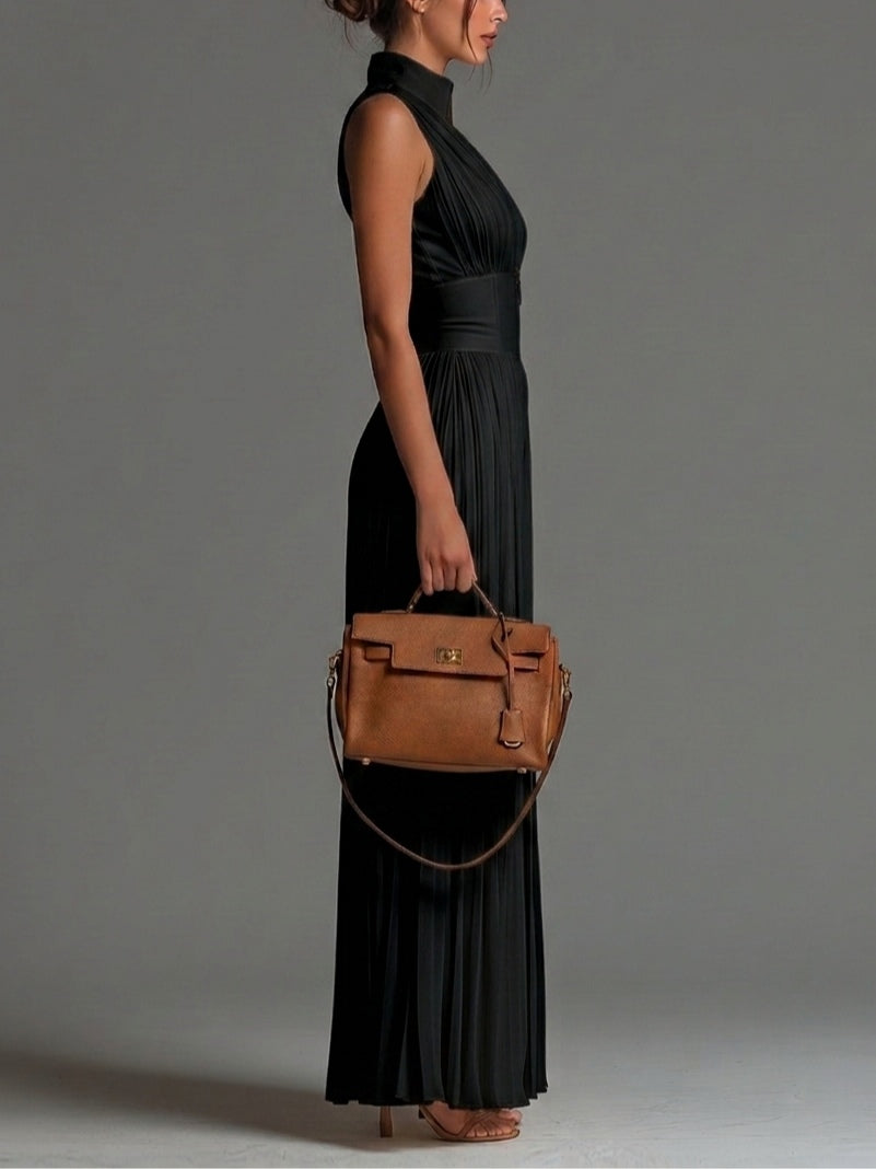 Louraine™ | V-Neck Sleeveless Zip-Up Pleated Wide-Leg Jumpsuit