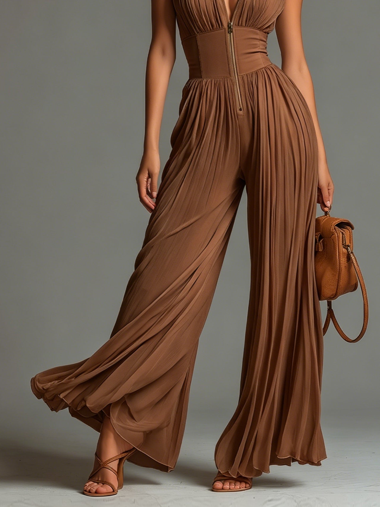 Ovelline™ | Pleated Wide-Leg Jumpsuit