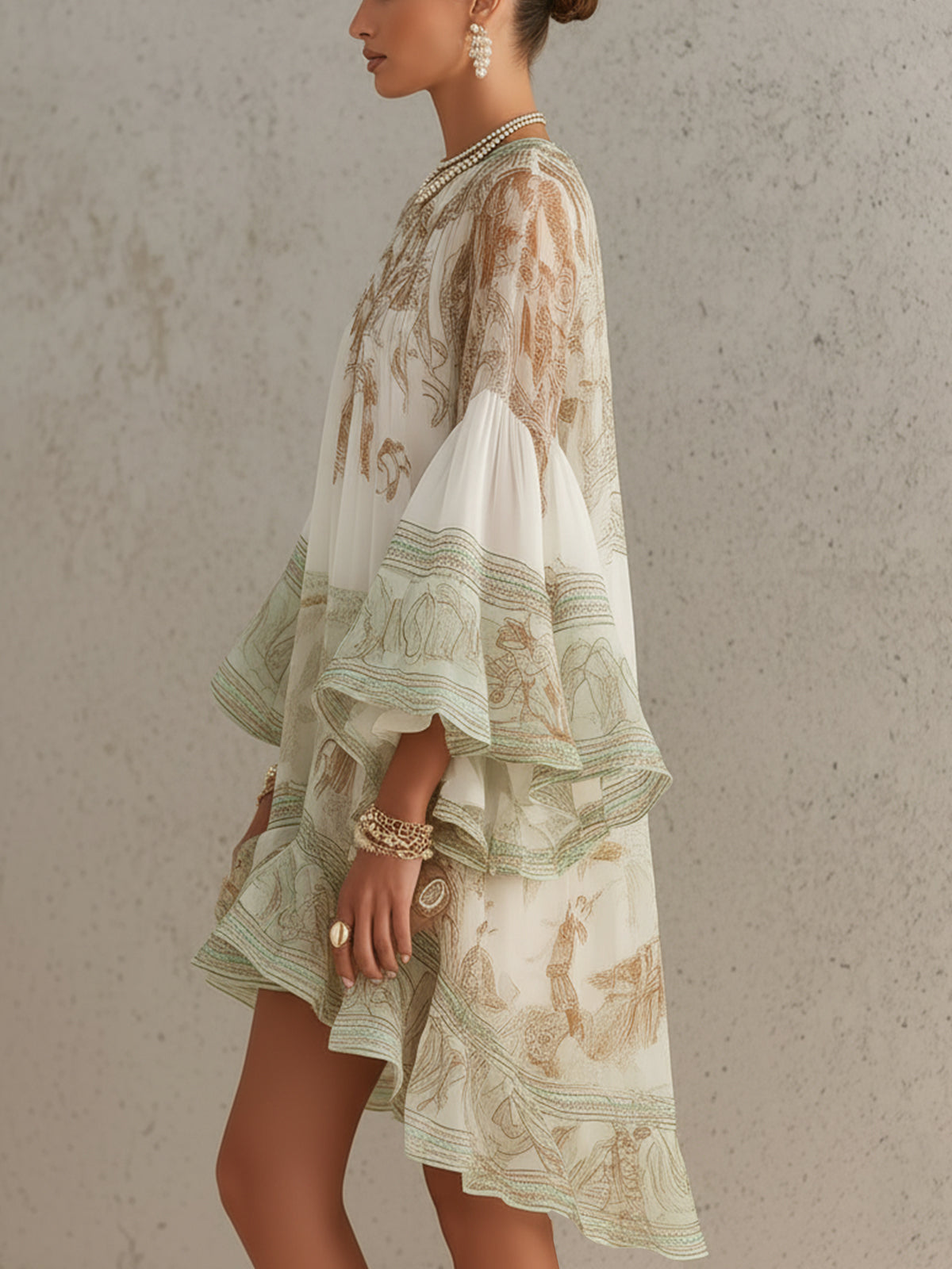 Lucinda™ | Ruffled Sleeve Mini Dress with Striped Hem
