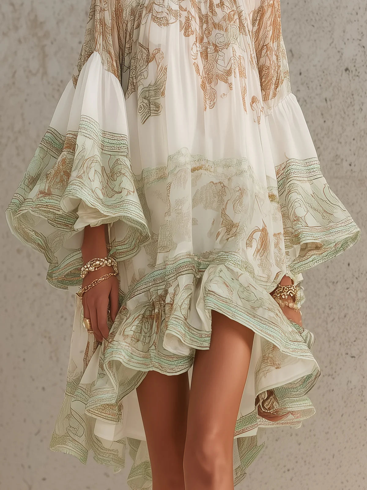 Lucinda™ | Ruffled Sleeve Mini Dress with Striped Hem