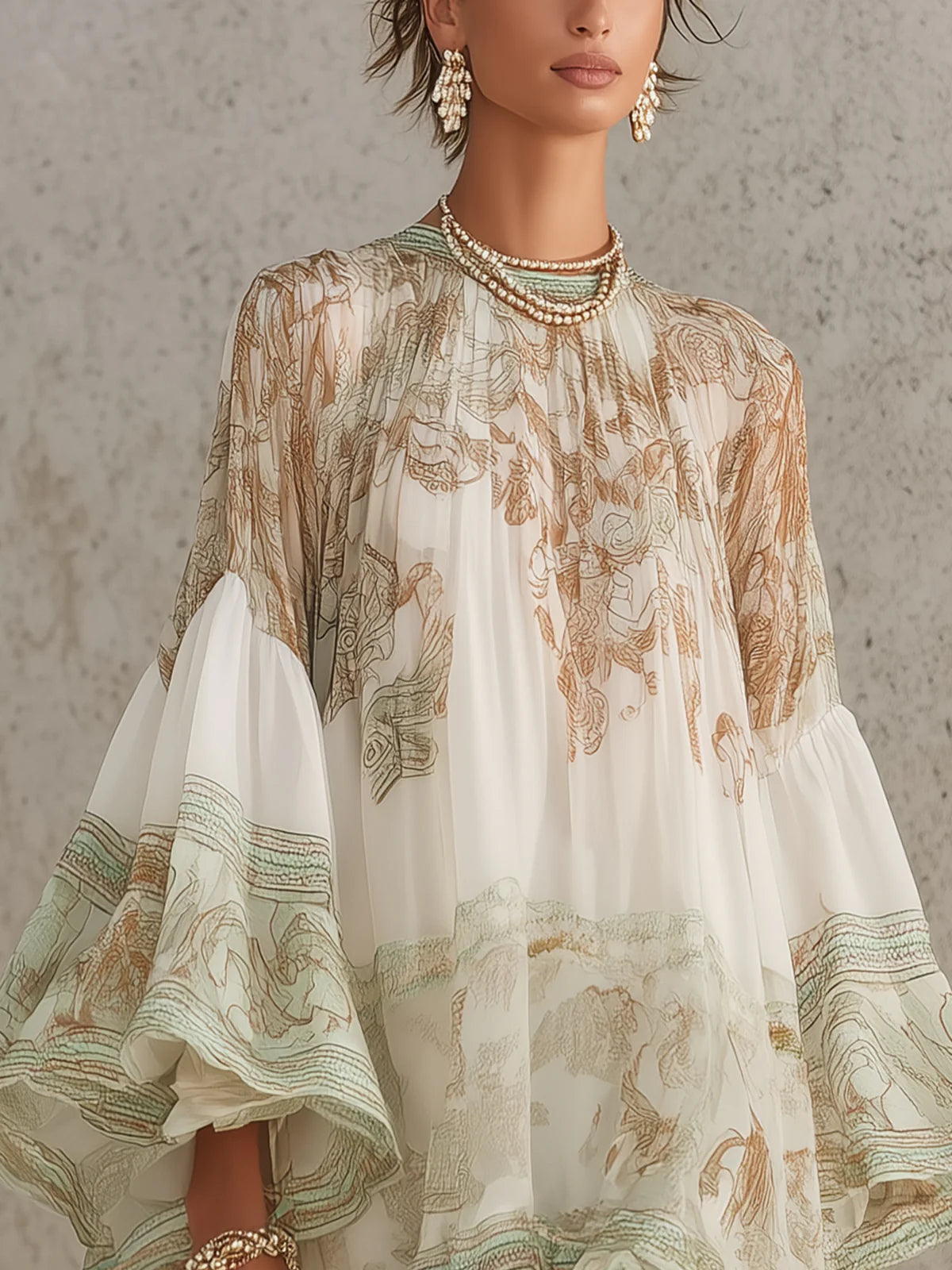 Lucinda™ | Ruffled Sleeve Mini Dress with Striped Hem