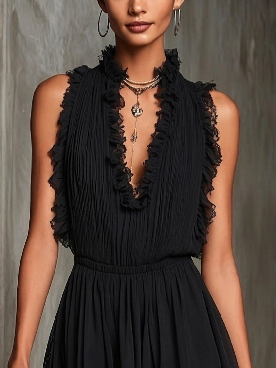 Mélaine | Black Mini Ruffle Jumpsuit