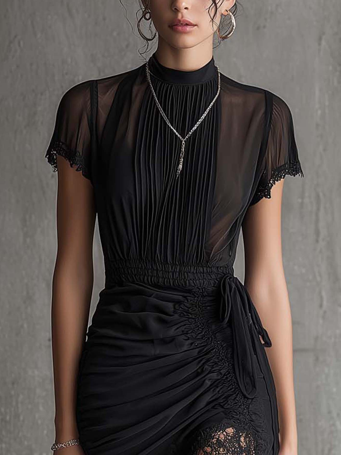 Tivienne™ | Pleated Waist Lace-Trimmed Mini Dress