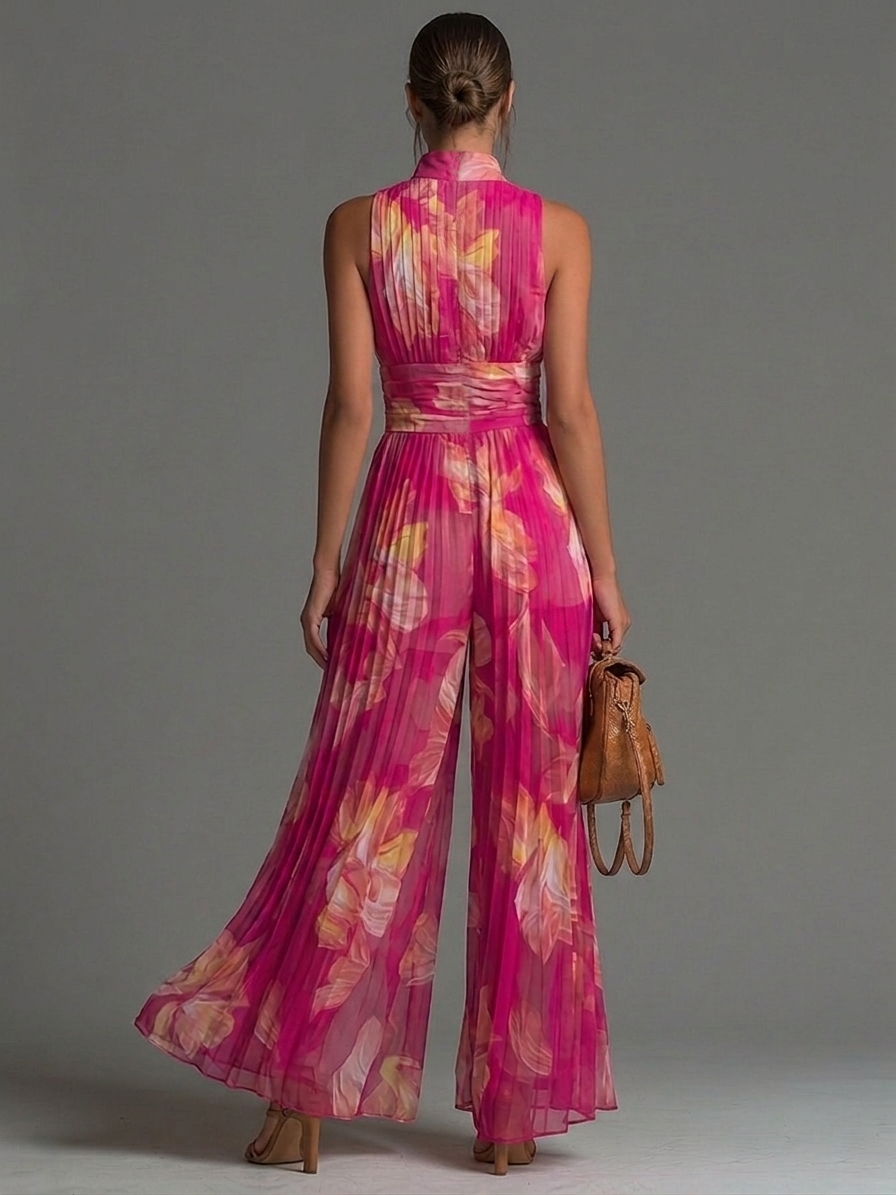 Kalindra™ | Floral Pleated Wide-Leg Jumpsuit