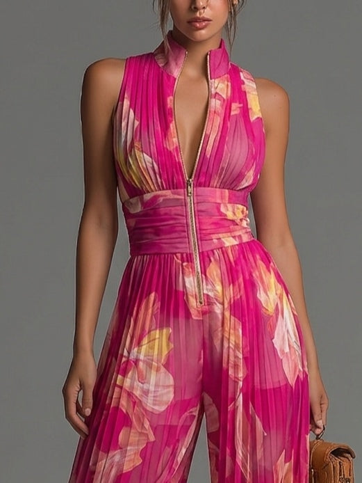 Kalindra™ | Floral Pleated Wide-Leg Jumpsuit