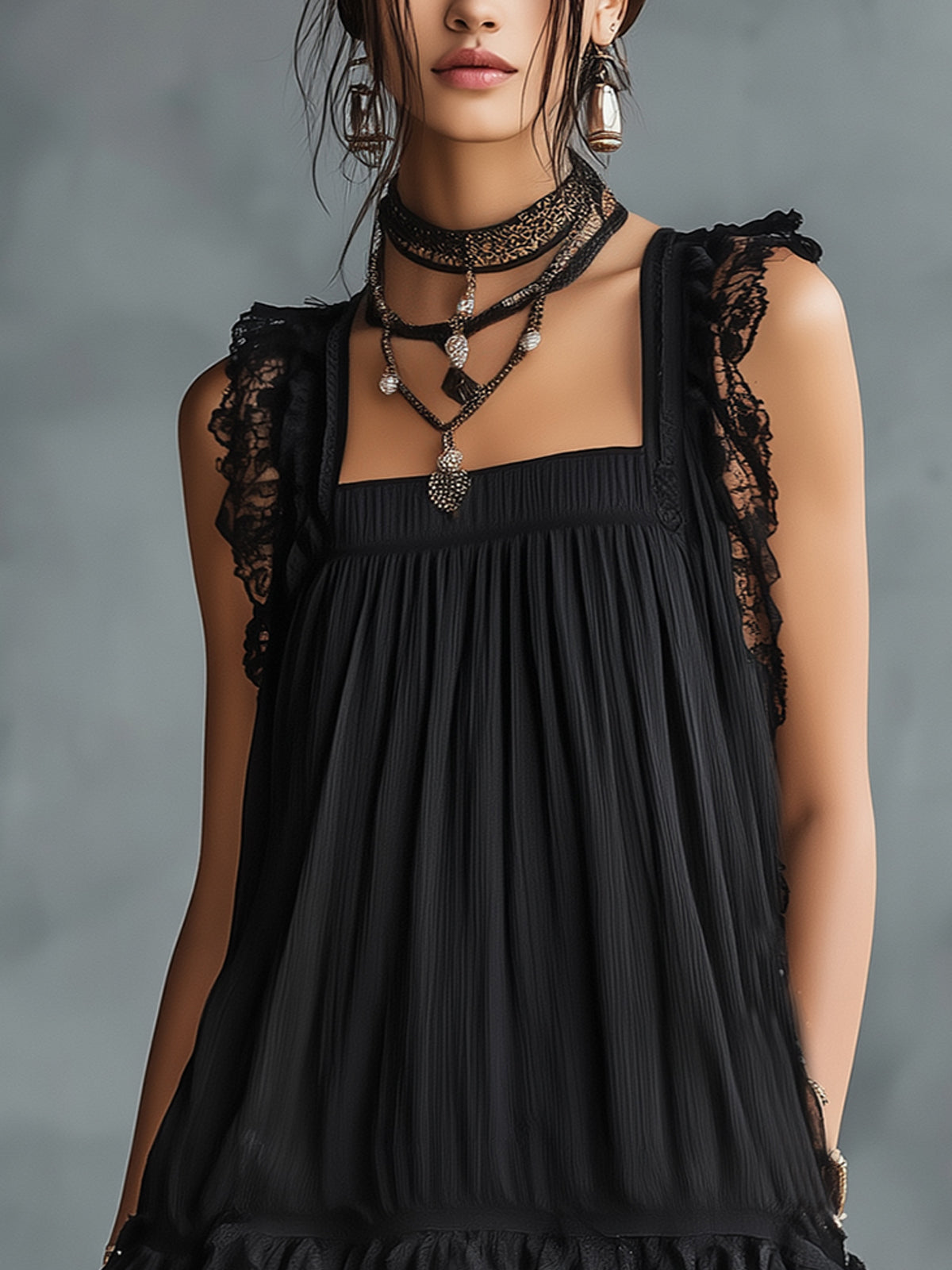 Auréline™ | Polka Dot Lace-Trim Ruffled Mini Dress