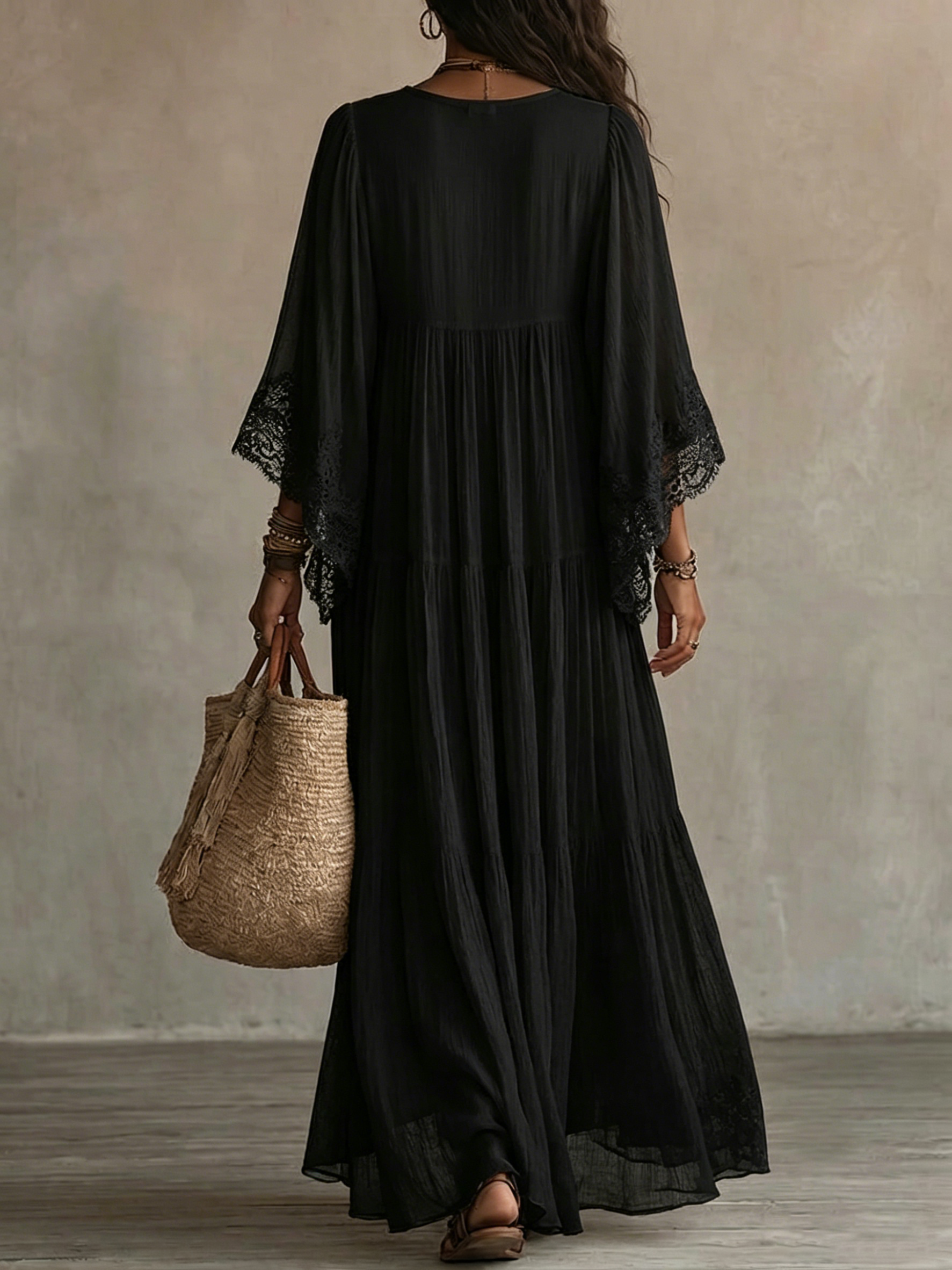 Rosventura™ | V-Neck Maxi Dress with Batwing Sleeves