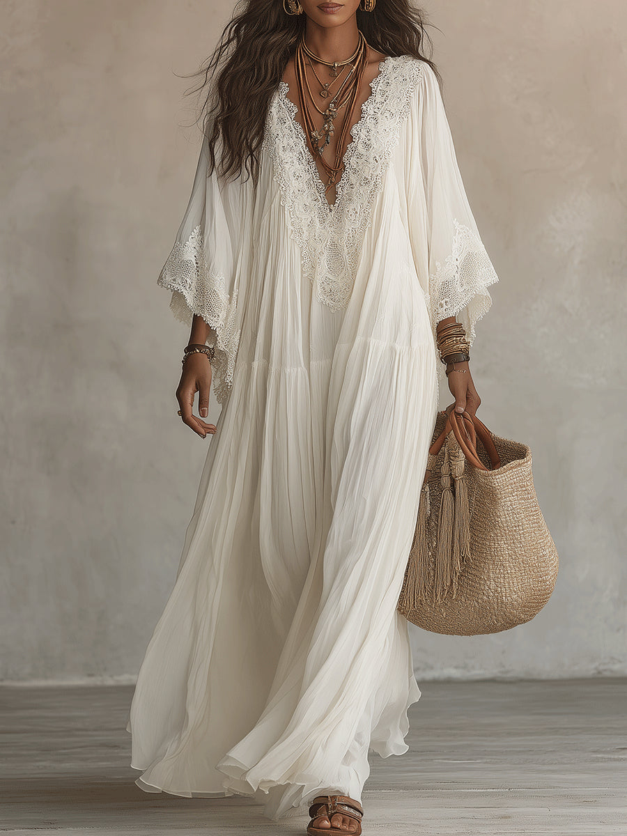 Cosette™ | Lace V-Neck Batwing Sleeve Maxi Dress