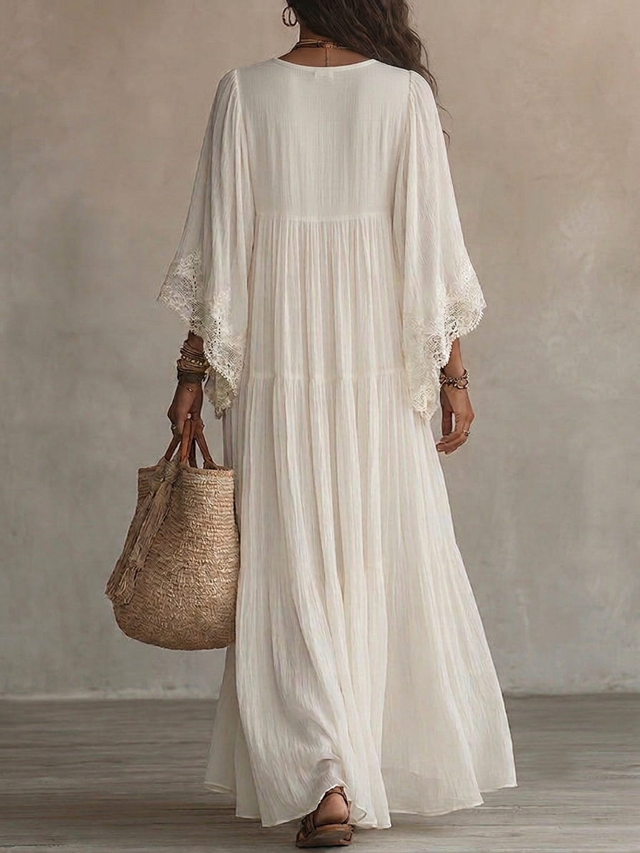 Cosette™ | Lace V-Neck Batwing Sleeve Maxi Dress