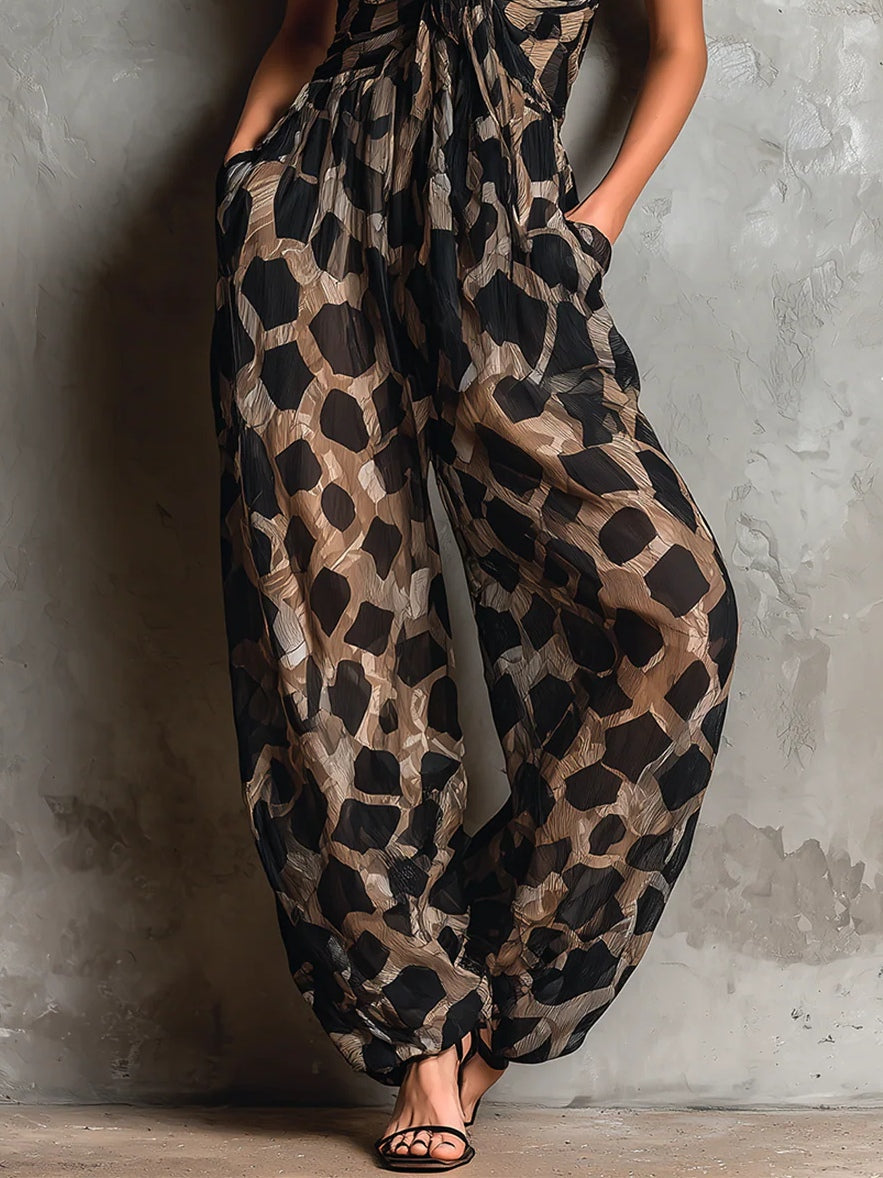 Brigitte™ | Animal Print Halter-Neck Loose-Fitting Wide-Leg Jumpsuit
