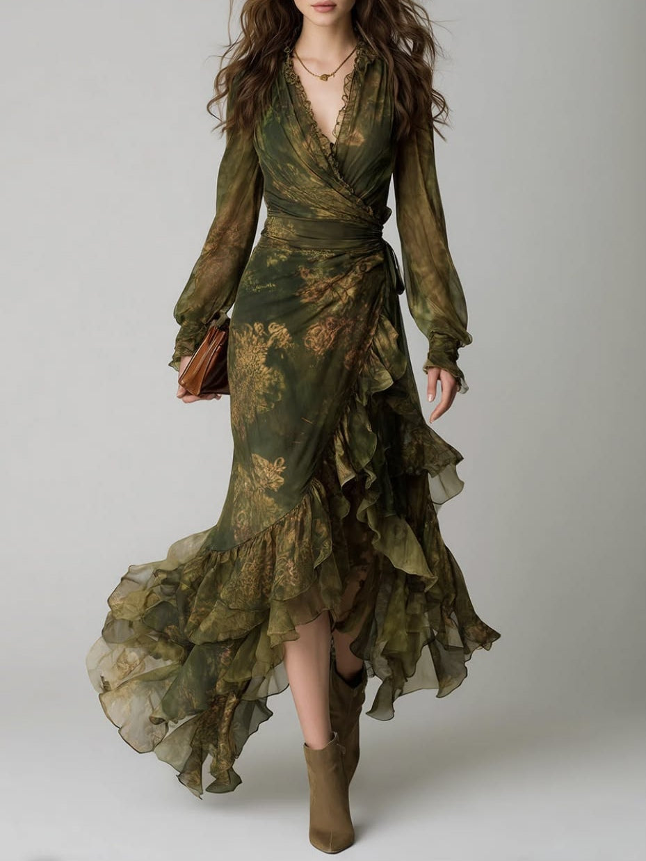 Tatiana™ | Floral Print Irregular Layered Ruffle Maxi Dress